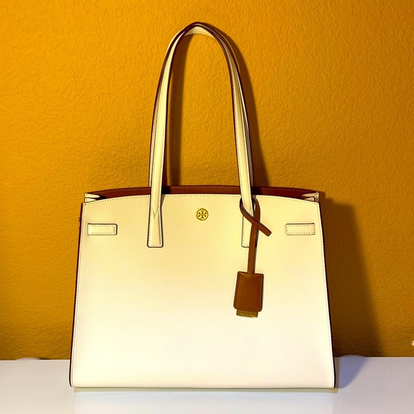 Tory Burch Handbags - TORY BURCH™ Medium Gardenia White Grain Leather Walker Satchel With Dust Bag